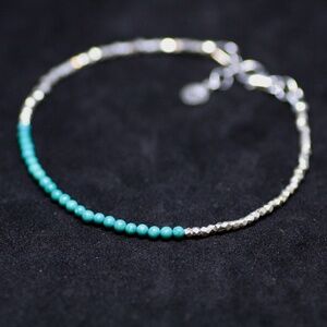 Natural Teal Turquoise Bracelet Sterling Silver , December Birthstone